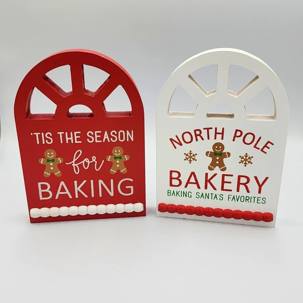 Gingerbread Bakery Baking Christmas Signs 2 Pc Set Wooden Tabletop 8.25